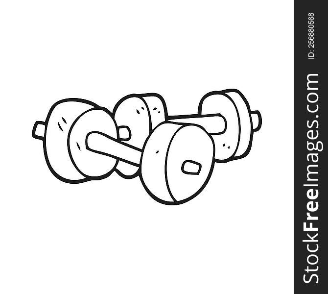 freehand drawn black and white cartoon dumbbells