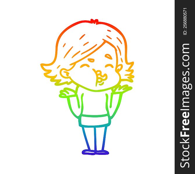 rainbow gradient line drawing of a cartoon girl pulling face