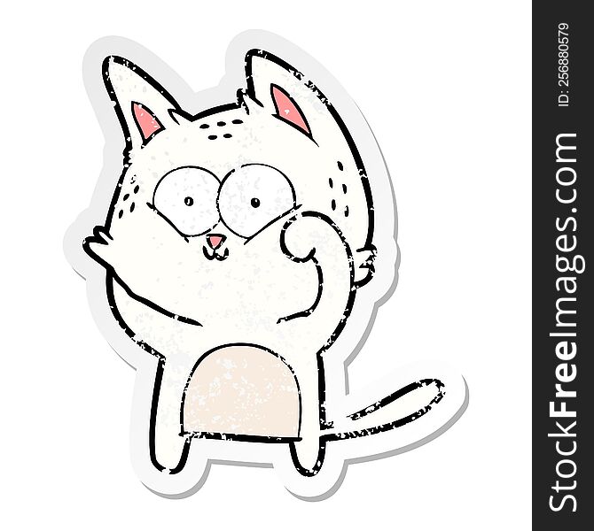 distressed sticker of a cartoon cat being cute