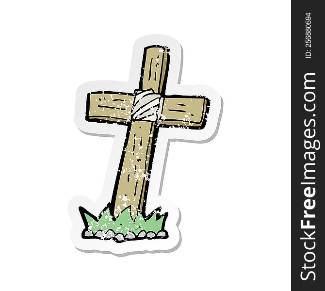 retro distressed sticker of a cartoon wooden cross grave