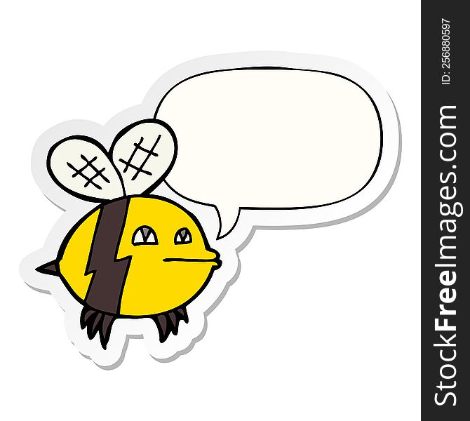 cartoon bee with speech bubble sticker. cartoon bee with speech bubble sticker