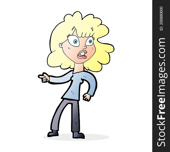 cartoon worried woman pointing