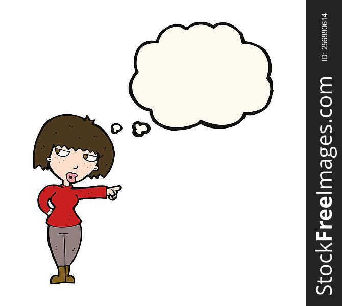 Cartoon Annoyed Woman Pointing With Thought Bubble