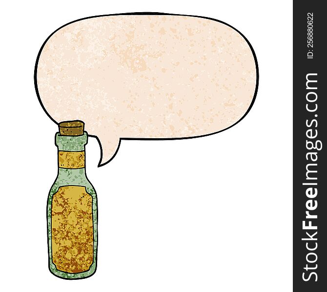 Cartoon Potion Bottle And Speech Bubble In Retro Texture Style