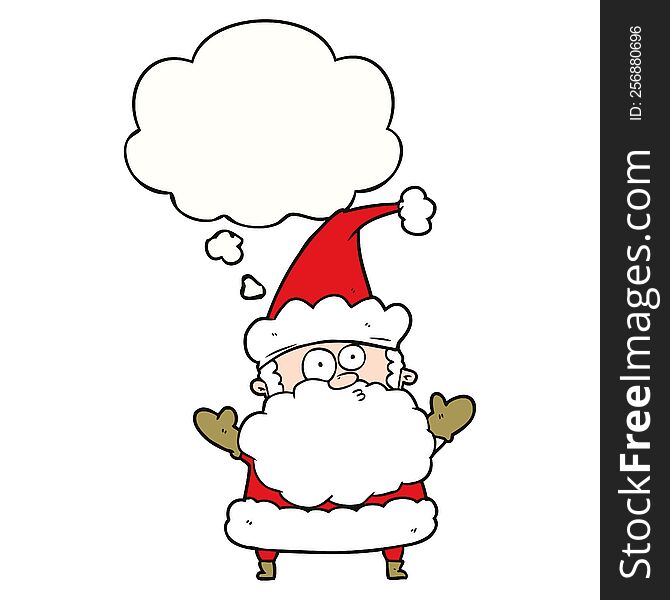 Cartoon Confused Santa Claus And Thought Bubble