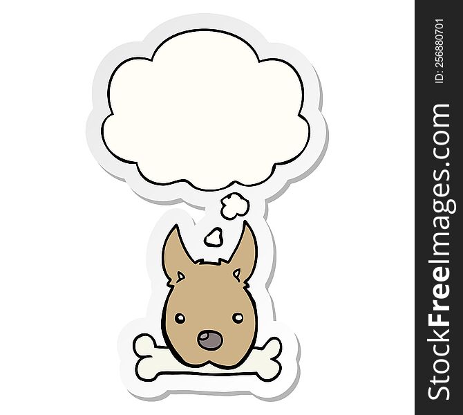 cartoon dog with bone with thought bubble as a printed sticker