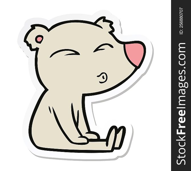 Sticker Of A Cartoon Whistling Bear Sitting
