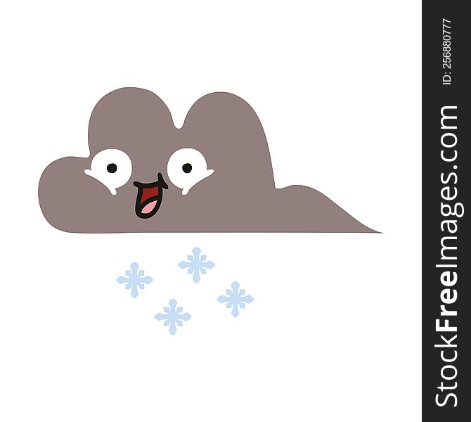 Flat Color Retro Cartoon Storm Snow Cloud