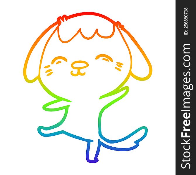 rainbow gradient line drawing of a happy cartoon dancing dog
