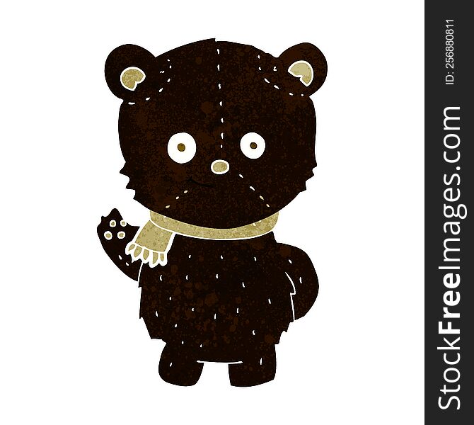 cute cartoon black bear waving