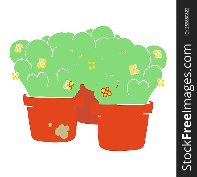 Flat Color Illustration Of A Cartoon Potted Plants
