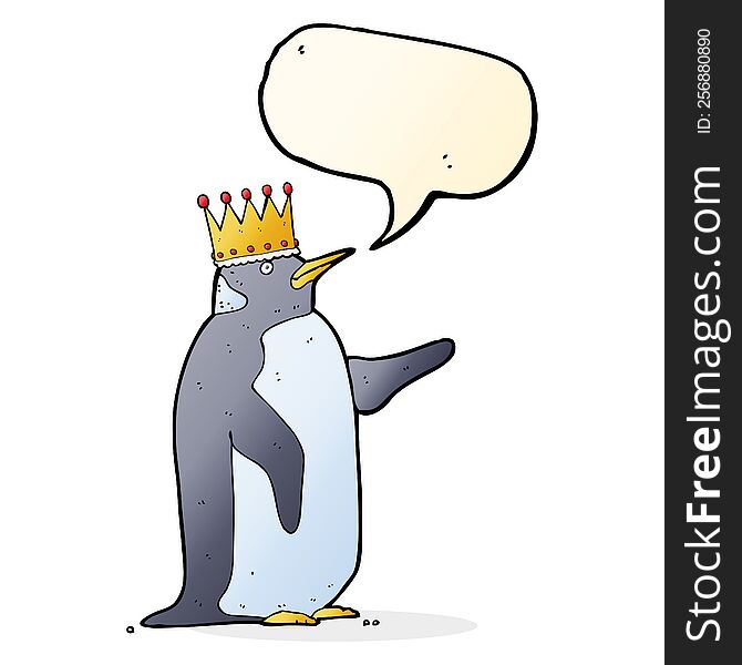 Cartoon Penguin Wearing Crown With Speech Bubble
