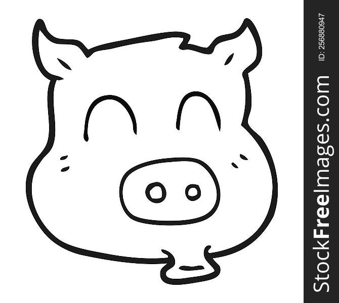 freehand drawn black and white cartoon pig