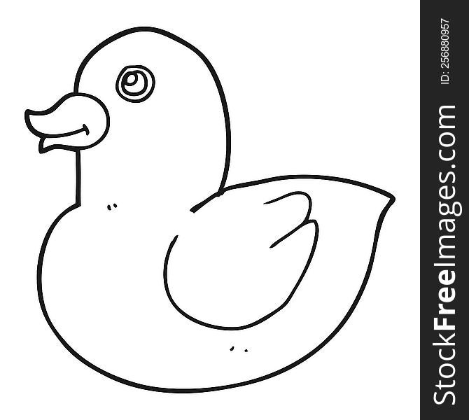 freehand drawn black and white cartoon rubber duck