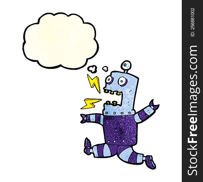 Cartoon Terrified Robot With Thought Bubble
