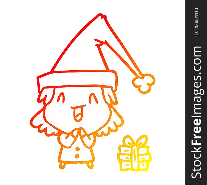 Warm Gradient Line Drawing Girl Wearing Christmas Hat