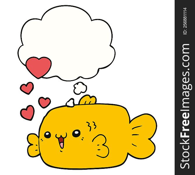 cute cartoon fish with love hearts with thought bubble