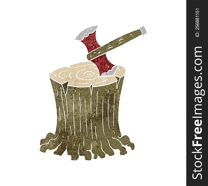 Retro Cartoon Axe In Tree Stump
