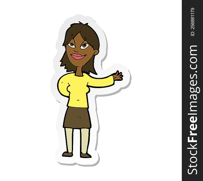 Sticker Of A Cartoon Woman Gesturing To Show Something