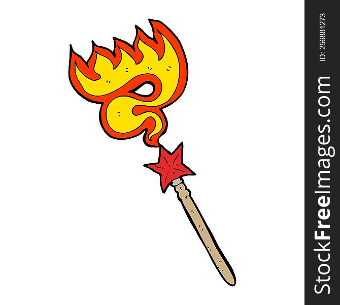 cartoon magic wand casting fire spell