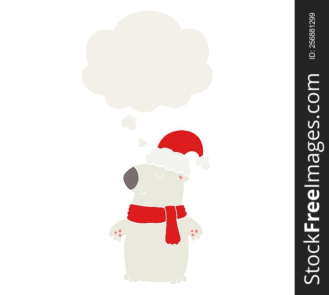 cute cartoon christmas bear with thought bubble in retro style