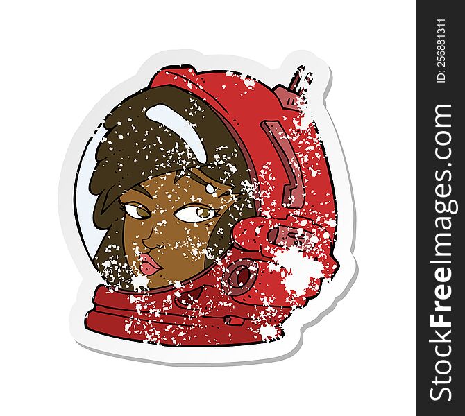 Retro Distressed Sticker Of A Cartoon Female Astronaut