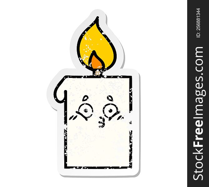 Distressed Sticker Of A Cute Cartoon Lit Candle