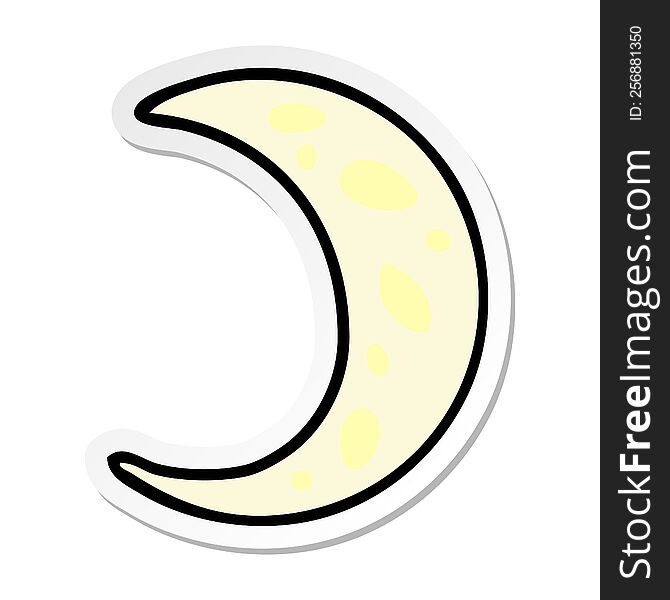 Sticker Cartoon Doodle Of A Crescent Moon
