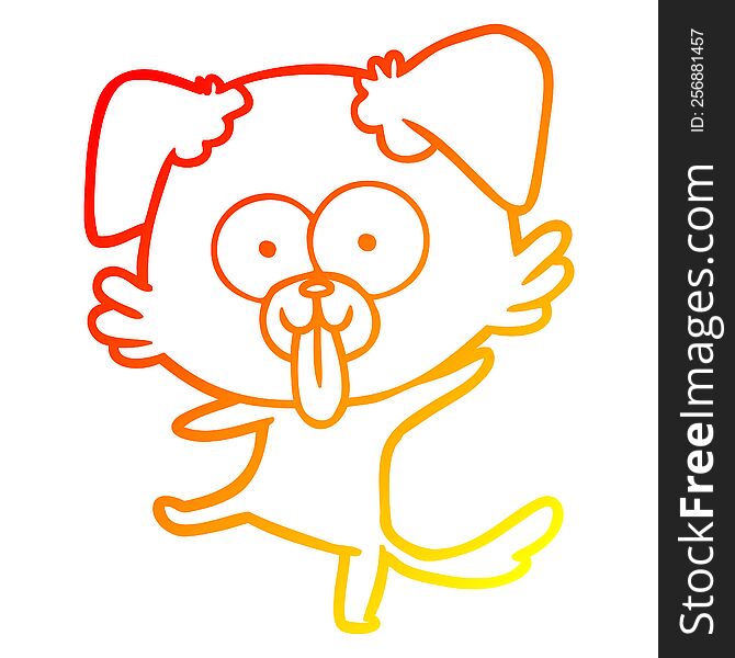 warm gradient line drawing of a funny cartoon dancing dog