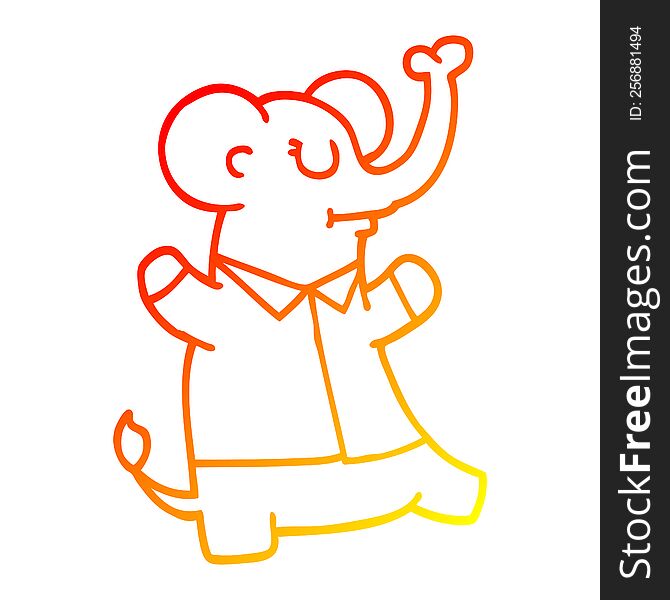 warm gradient line drawing of a cartoon elephant wearing shirt
