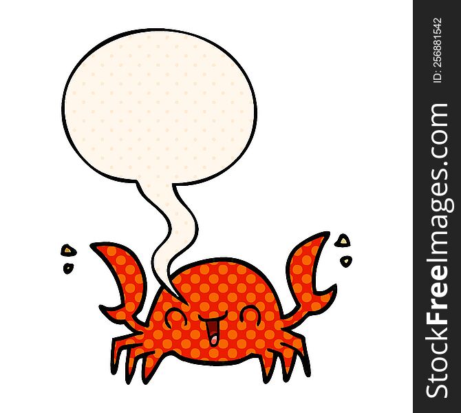 cartoon crab with speech bubble in comic book style