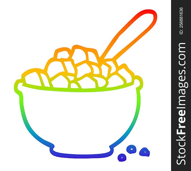 rainbow gradient line drawing of a cartoon bowl of cereal