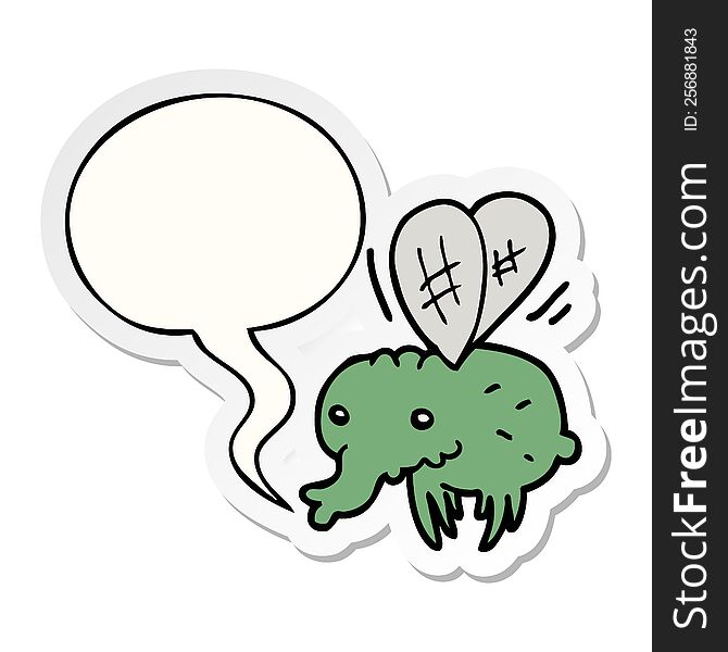 Cartoon Fly And Speech Bubble Sticker