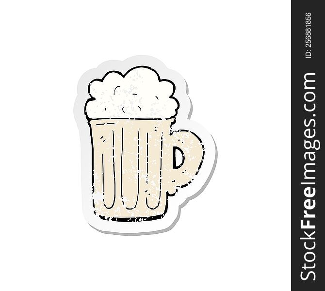 retro distressed sticker of a cartoon pint of beer