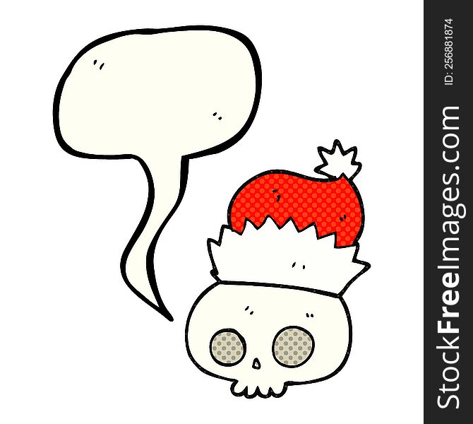 Comic Book Speech Bubble Cartoon Skull Wearing Christmas Hat