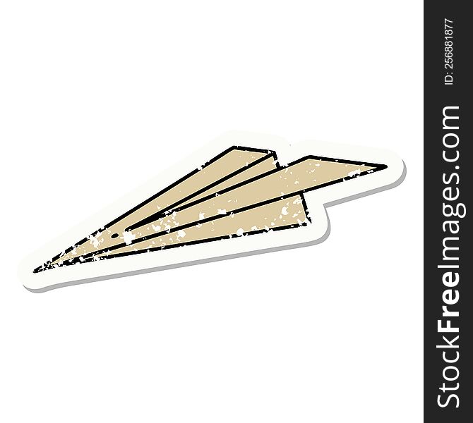 Traditional Distressed Sticker Tattoo Of A Paper Aeroplane