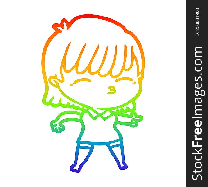 Rainbow Gradient Line Drawing Cartoon Woman