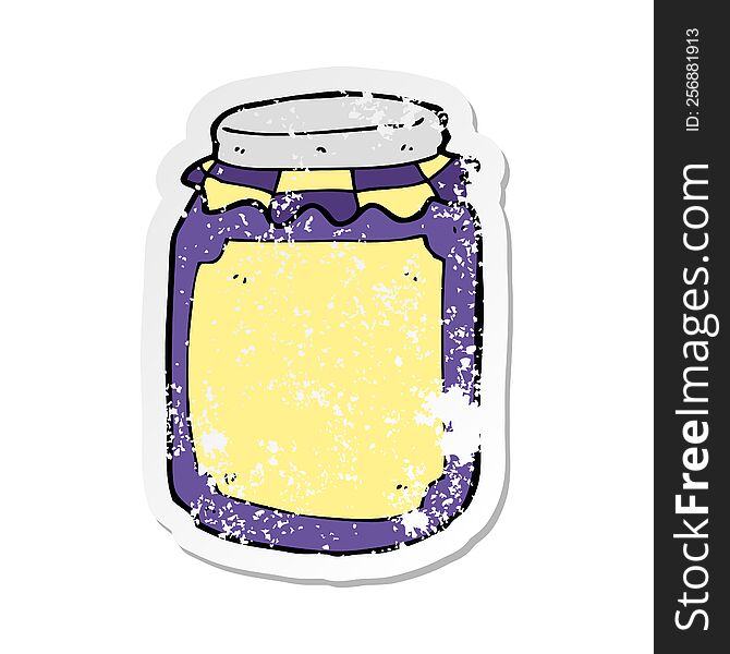 Retro Distressed Sticker Of A Cartoon Jar Of Jam