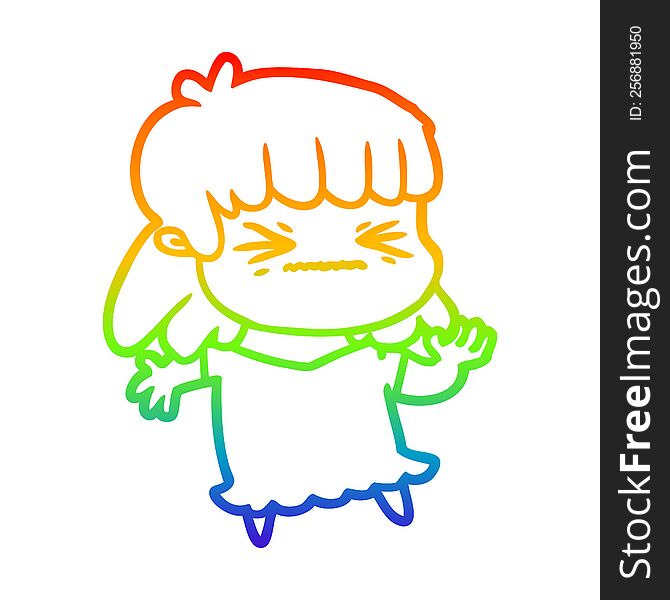 rainbow gradient line drawing of a cartoon angry girl