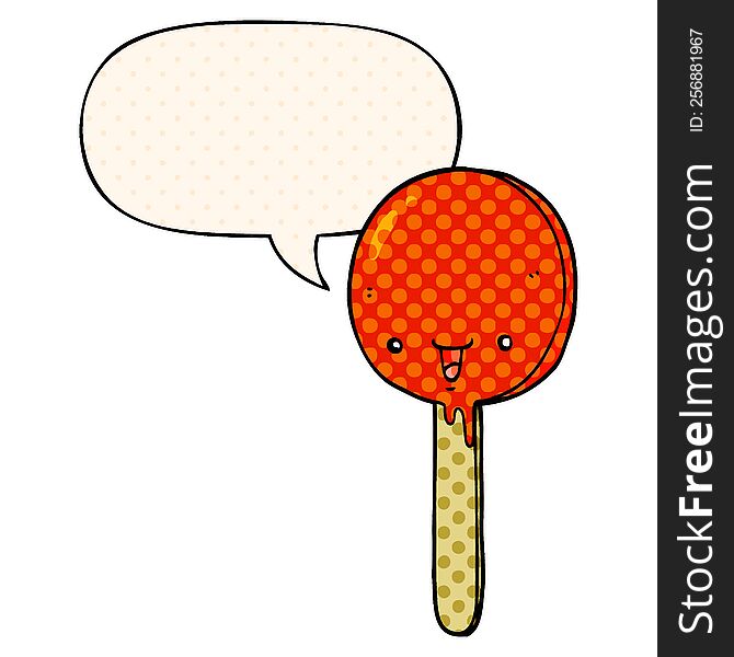 Cartoon Candy Lollipop And Speech Bubble In Comic Book Style