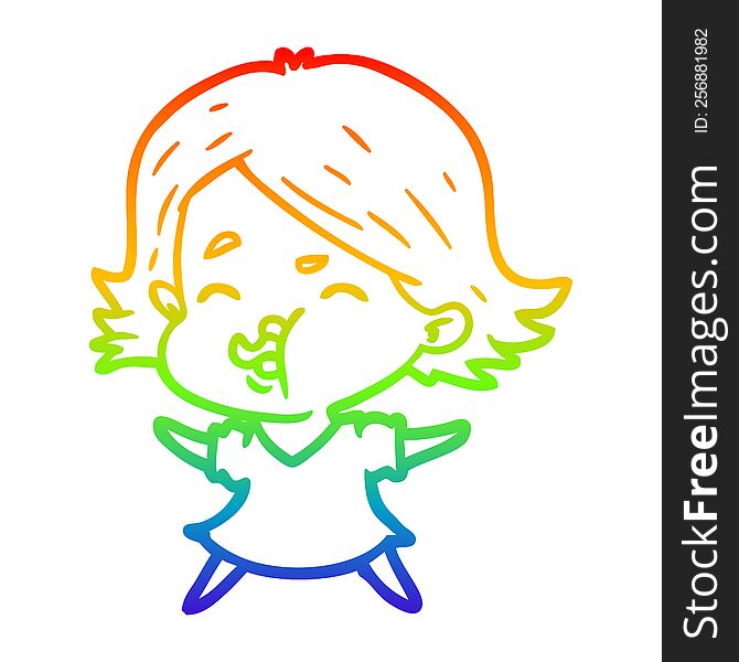 rainbow gradient line drawing of a cartoon girl pulling face