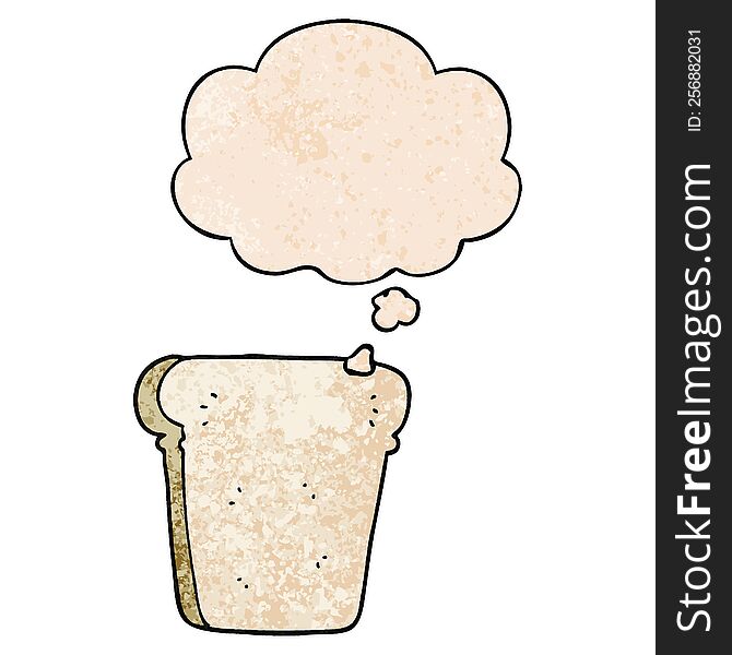 Cartoon Slice Of Bread And Thought Bubble In Grunge Texture Pattern Style