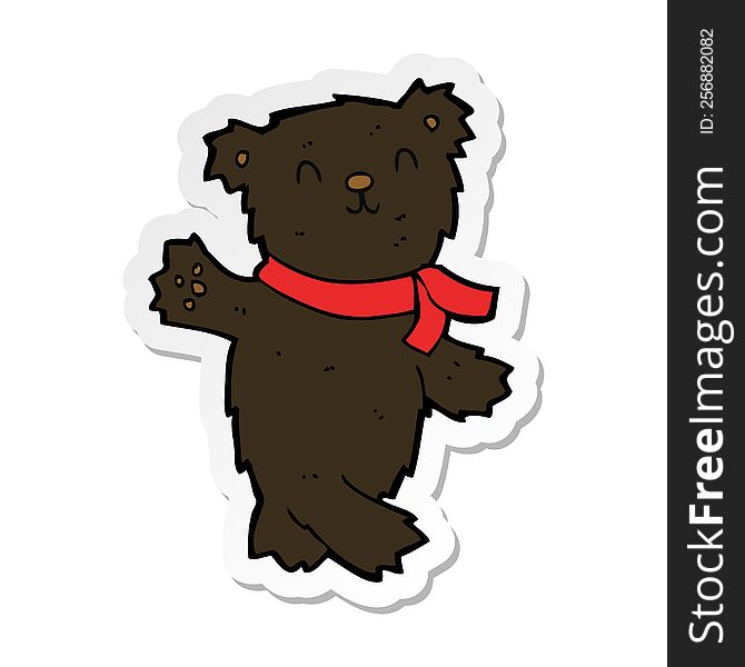 Sticker Of A Cartoon Waving Teddy Black Bear
