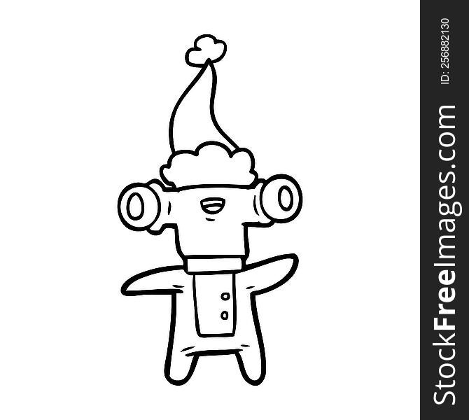 friendly hand drawn line drawing of a alien wearing santa hat. friendly hand drawn line drawing of a alien wearing santa hat