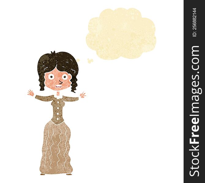 Cartoon Worried Victorian Woman With Thought Bubble