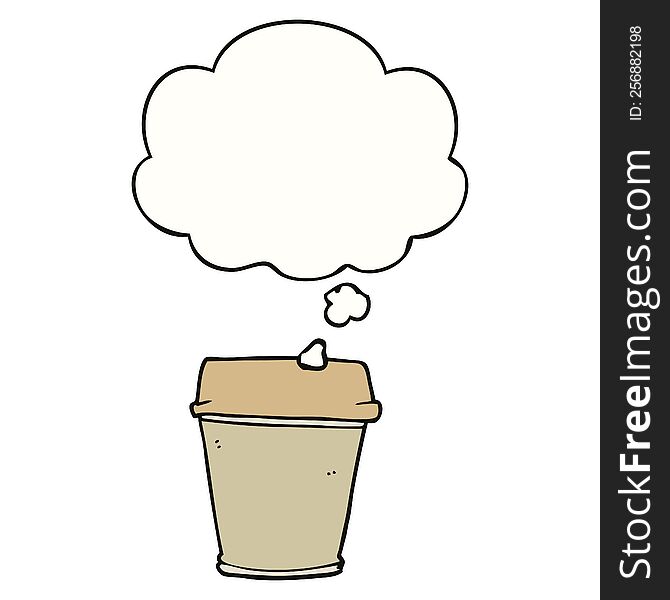 cartoon take out coffee with thought bubble. cartoon take out coffee with thought bubble