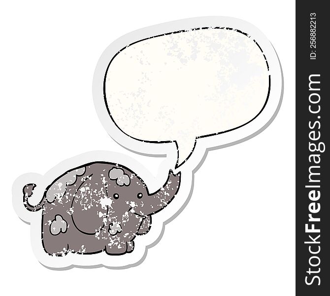 Cartoon Elephant And Speech Bubble Distressed Sticker