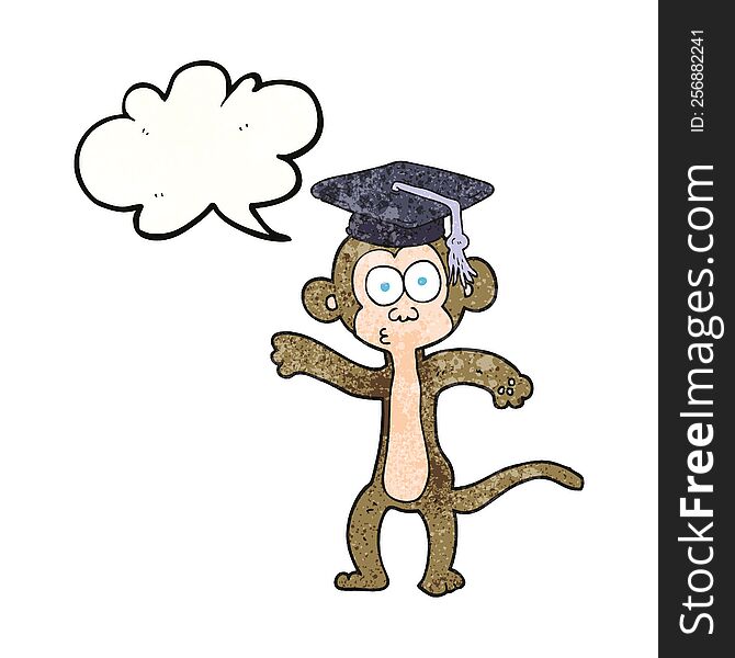 freehand speech bubble textured cartoon graduate monkey