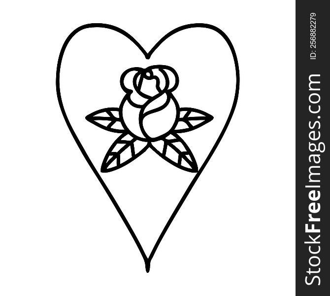 Black Line Tattoo Of A Heart And Flowers