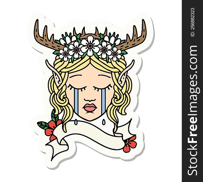 Sad Elf Druid Character Face Sticker